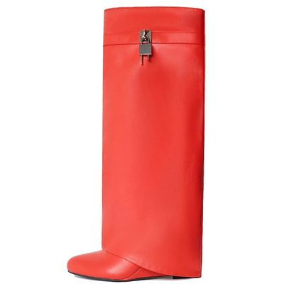Color: Red, size: 40 - Wedge High Metal Plus Size Women&#39;s Boots Below The Knee Boots