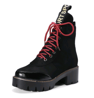 Color: Black, Size: 35 - Fashion leather boots with flat bottom flat boots student women&#39;s boots rivet Martin boots