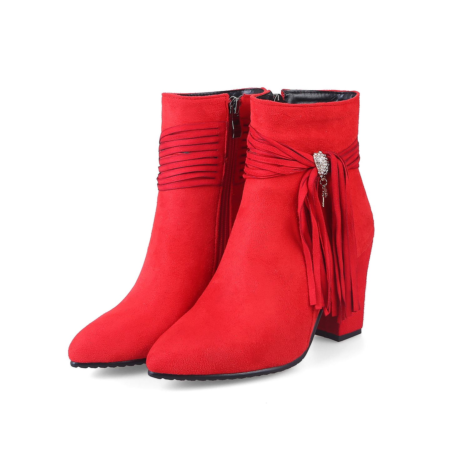 Color: 1 Red, Size: 40 - Low heel suede ankle boots women England