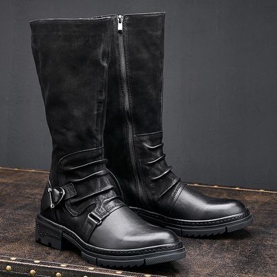 Color: Black, Size: 41 - Men&#39;s Fashion Leather Tall Leather Boots