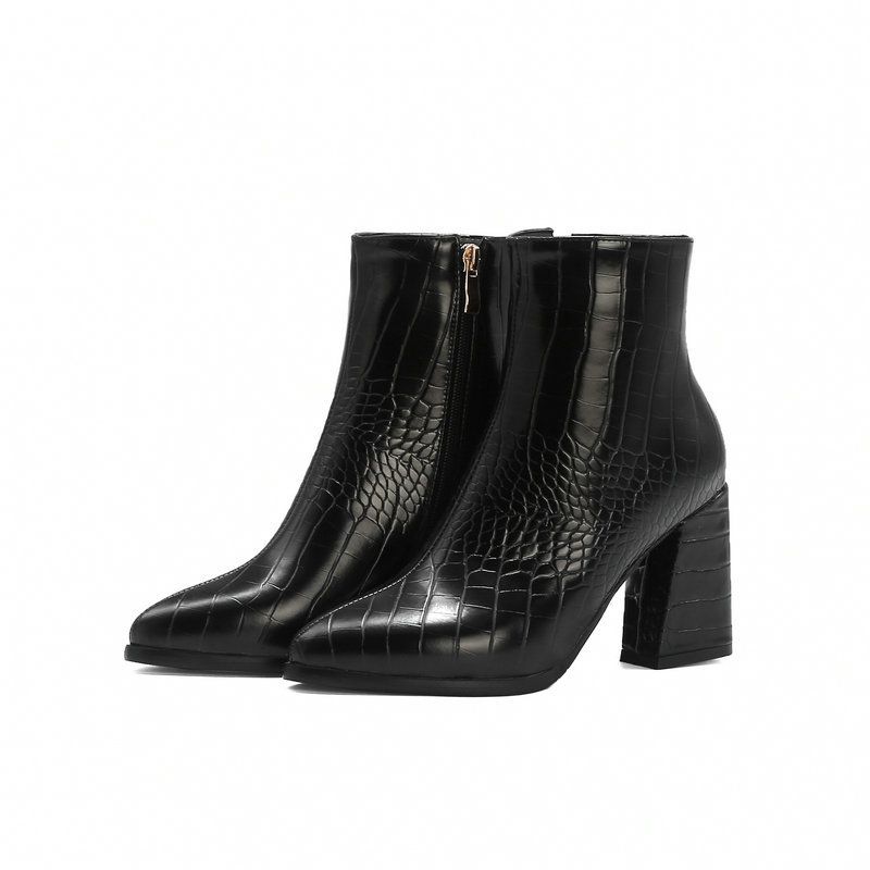 Color: Black, Size: 35 - Side zipper for women&#39;s boots with pointed tip