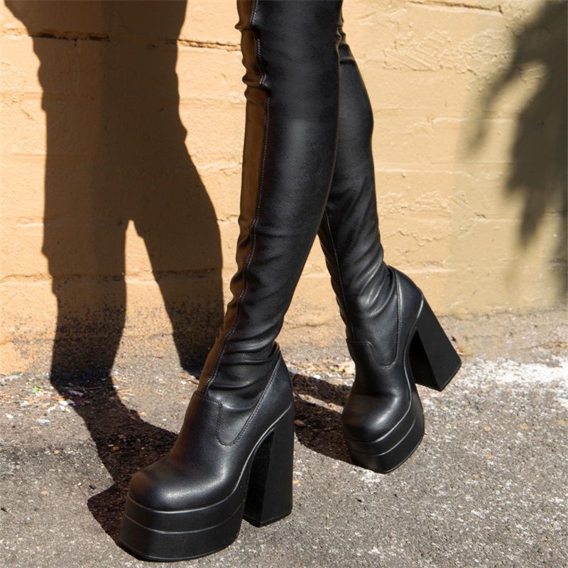 Color: Black, Size: 43 - Women&#39;s Fashion Platform Banquet Over Knee Boots