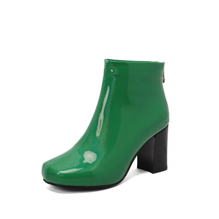 Color: Green, Size: 50 - Women&#39;s Solid Color Ankle Boots Patent Leather High Heel Fashion