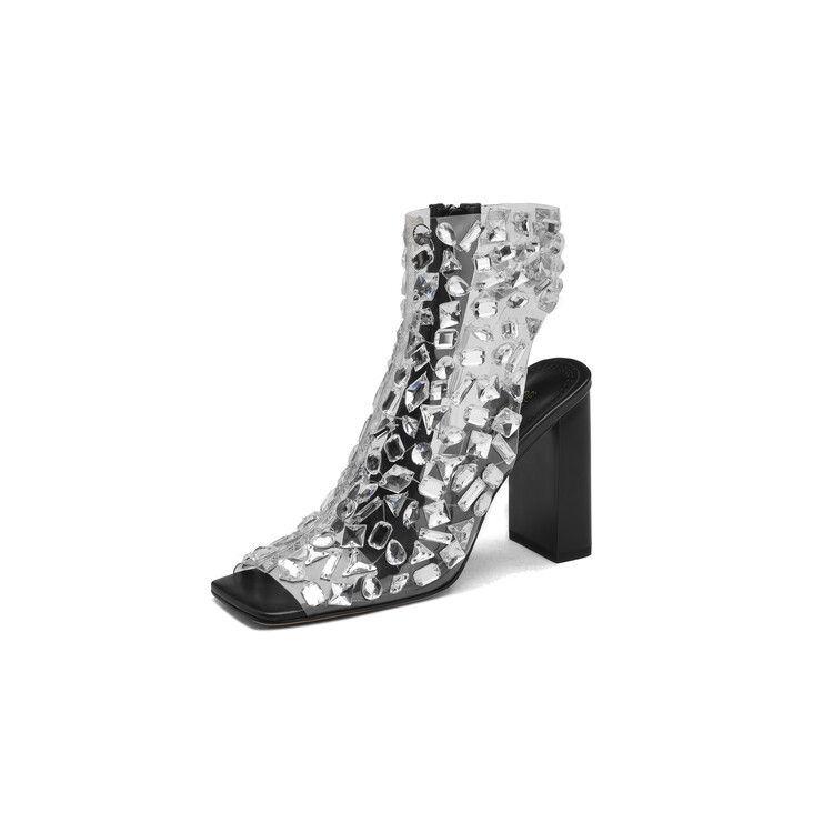 Color: Black, size: 43 - Women&#39;s Large Size Rhinestone Hollow Summer High Heel Sandal Boots