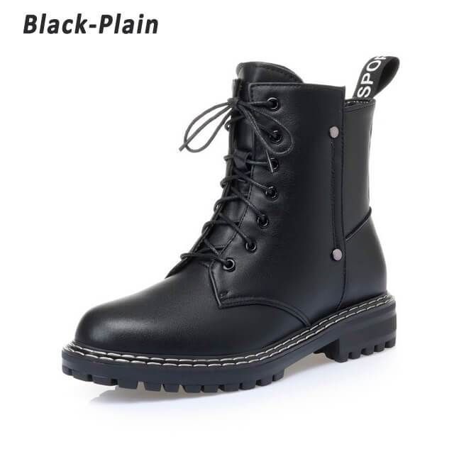 Color: Black, Size: 35 - Women&#39;s mid-heel platform leather short boots