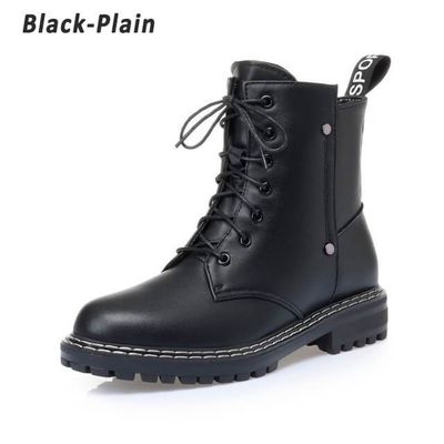 Color: Black, Size: 35 - Women&#39;s mid-heel platform leather short boots