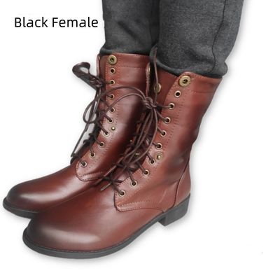 Color: Black Female, Size: 45 - Motorcycle European Version Fashion Retro Lace Up Men's Boots