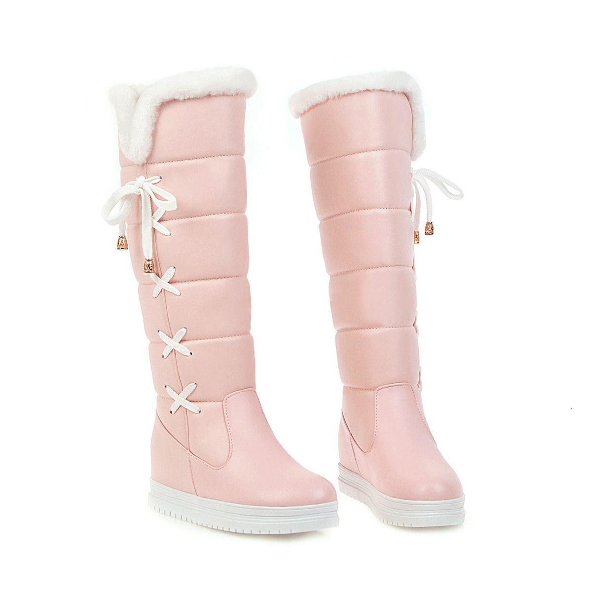Color: Pink, Size: 37 - Simple Casual Plus Size Women&#39;s Knee-high Snow Boots