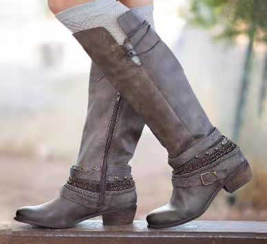 Color: Grey, Size: 43 - Retro women&#39;s high boots for knights