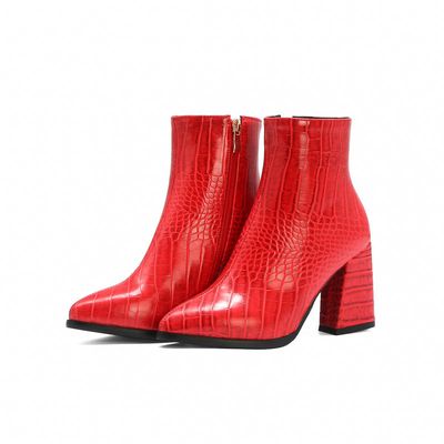 Color: Red, Size: 41 - Side zipper for women&#39;s boots with pointed tip