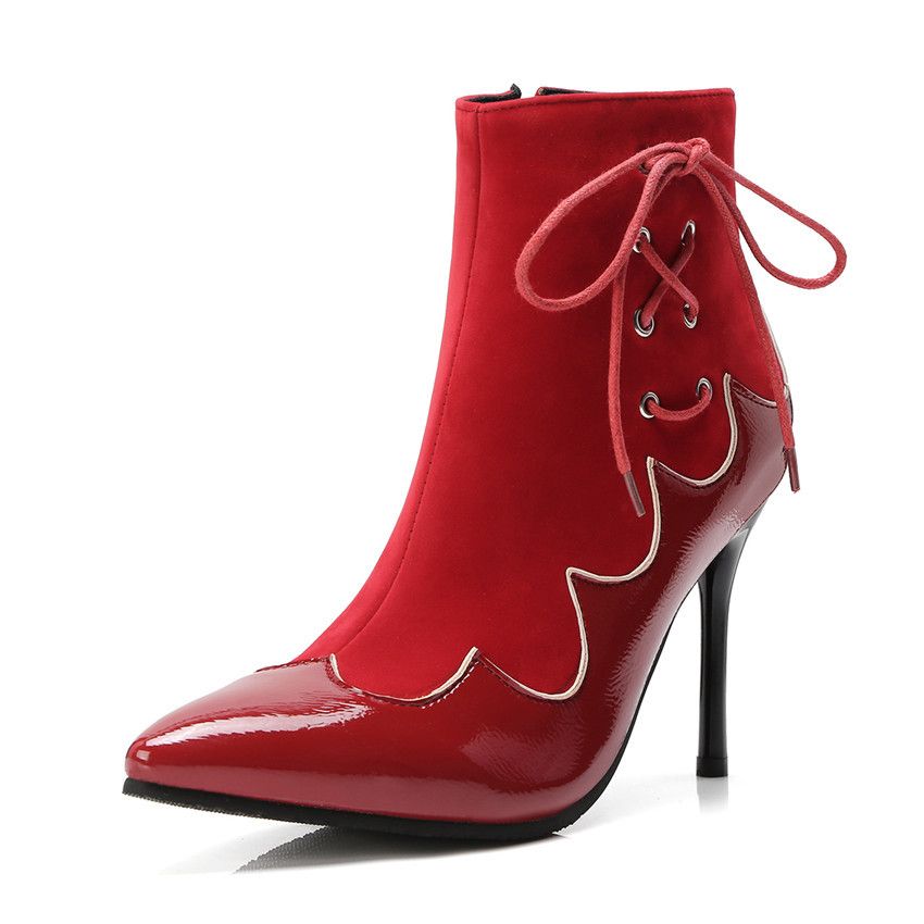 Color: Red, Size: 34 - Women&#39;s sexy stiletto size low top bridal boots