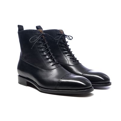Color: Taiwan calfskin black, Size: 44 - Men&#39;s English Last Carved Martin Oxford Boots