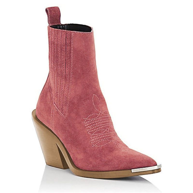 Color: Pink, Size: 40 - Chunky Heel Suede Pointed Women&#39;s Boots