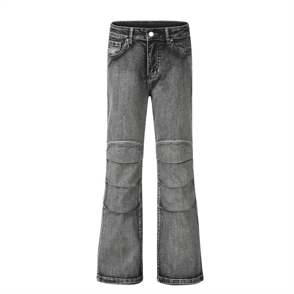 Washing Water Denim Bootcut Pants Men&#39;s Pleated