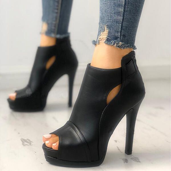 Color: Black, Size: 39 - Women Hollow Square Heel Office Shoes Platform Breathable Boots