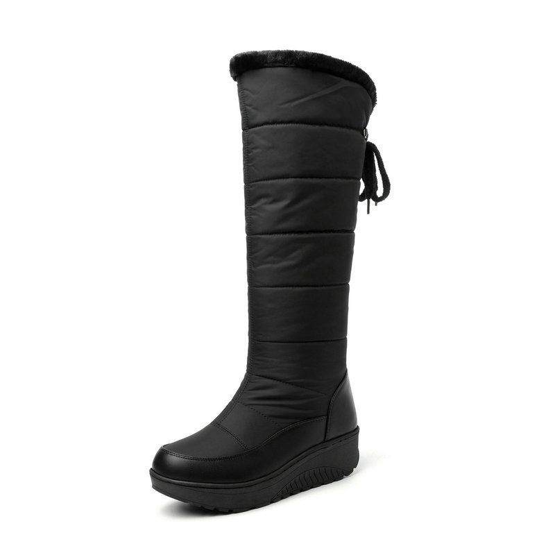 Color: Black, Size: 44 - Women&#39;s Mid-calf Comfortable Platform Waterproof Down Cotton Snow Boots