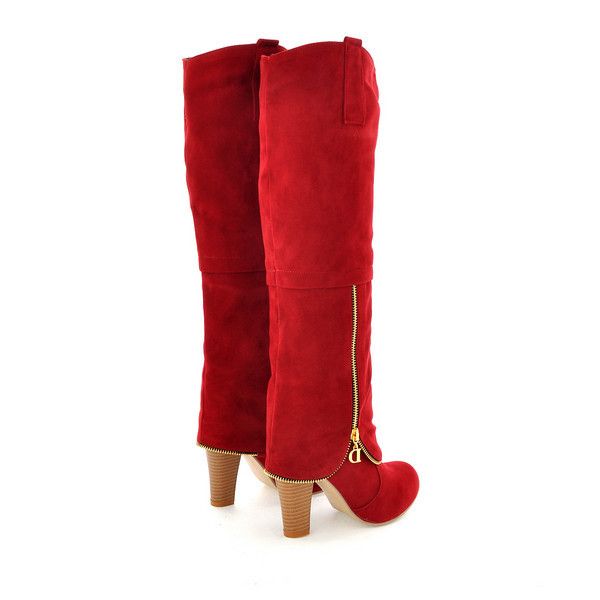 Color: Red velvet, Size: 43 - Suede frosted women&#39;s boots thick high-heeled boots