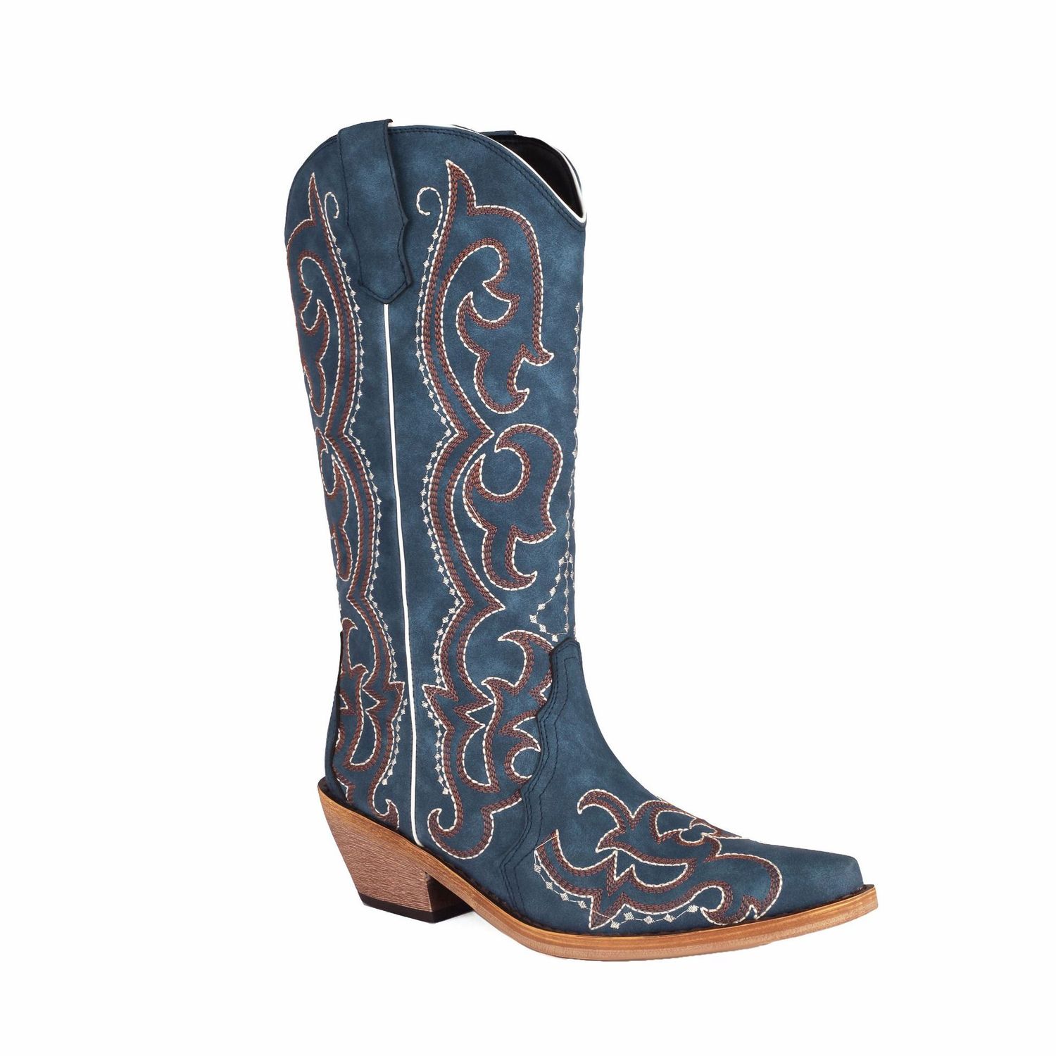 Color: Blue, Size: 35 - Embroidery Thread High Cylinder Western Denim Autumn And Winter Women&#39;s Boots