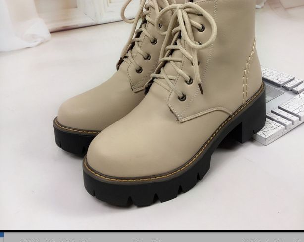 Color: beige, Size: 37-autumn, Style:  - Plus Size 34-43 Autumn Winter warm Fashion Women&#39;s Lace-Up Women Snow Boots