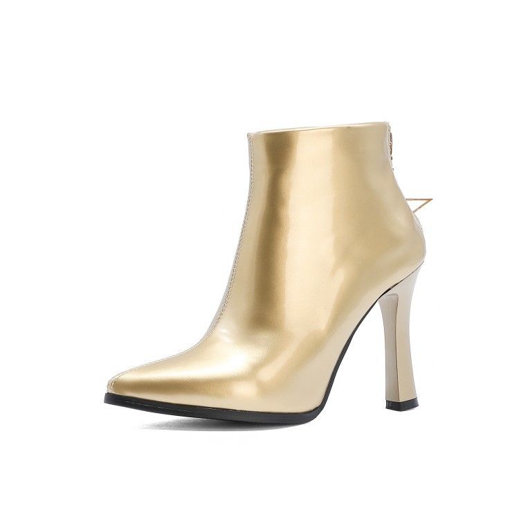 Color: Gold, Size: 43 - Patent Leather Pointed High Heel Fashion Women&#39;s Boots