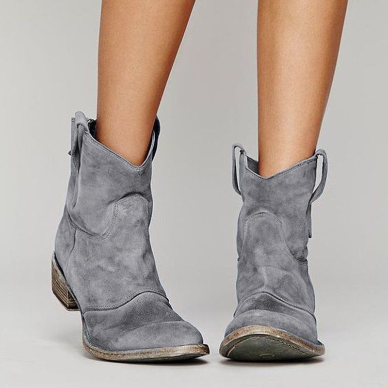 Color: Gray, Size: 43 - Autumn And Winter Comfortable Low Heel Low-cut Women&#39;s Boots