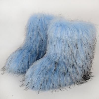 Color: Sky blue anti raccoon hair, Size: 38 - Women&#39;s Warm And Non Slip Wool Mid Barrel Personalized Fashion Boots
