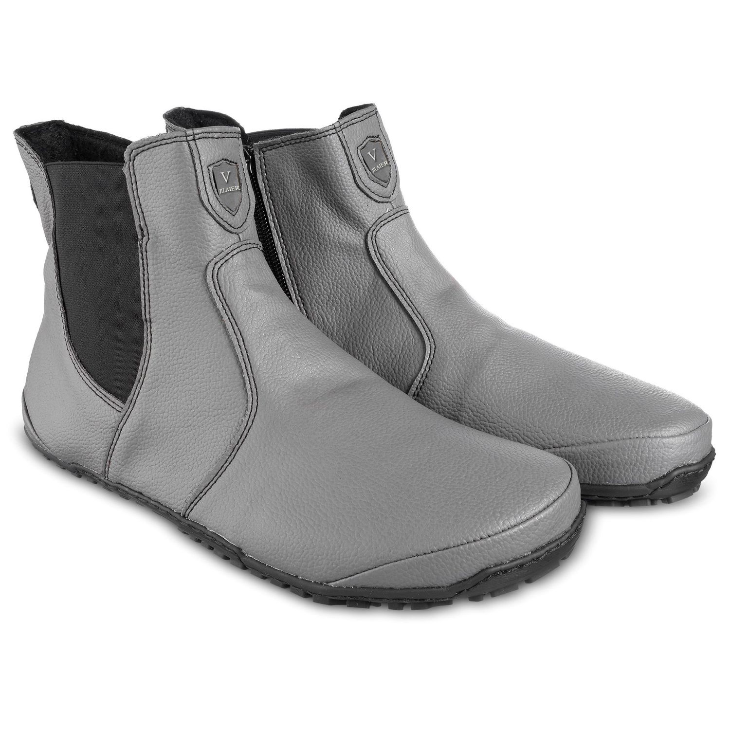 Color: Gray PU, Size: 48 - Fashion Men And Women Wear Round Toe Color-blocking Single Boots