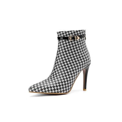 Color: Black, Size: 48 - European And American Stiletto Heel Fashion Women&#39;s Boots Pointed High Heel Plus Size Short Boots