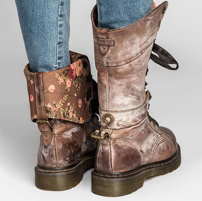 Color: Khaki, Size: 35 - winter new women&#39;s shoes in the boots PU cross straps cotton front with a round head low heel flat with