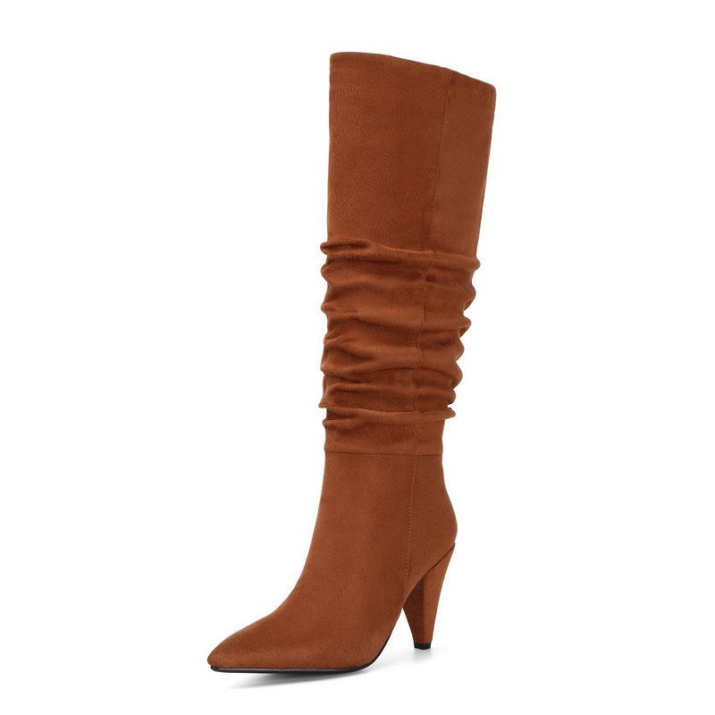 Color: Brown, Size: 37 - Fashion Women&#39;s Pointed Toe Tapered Heel High-Heeled Boots