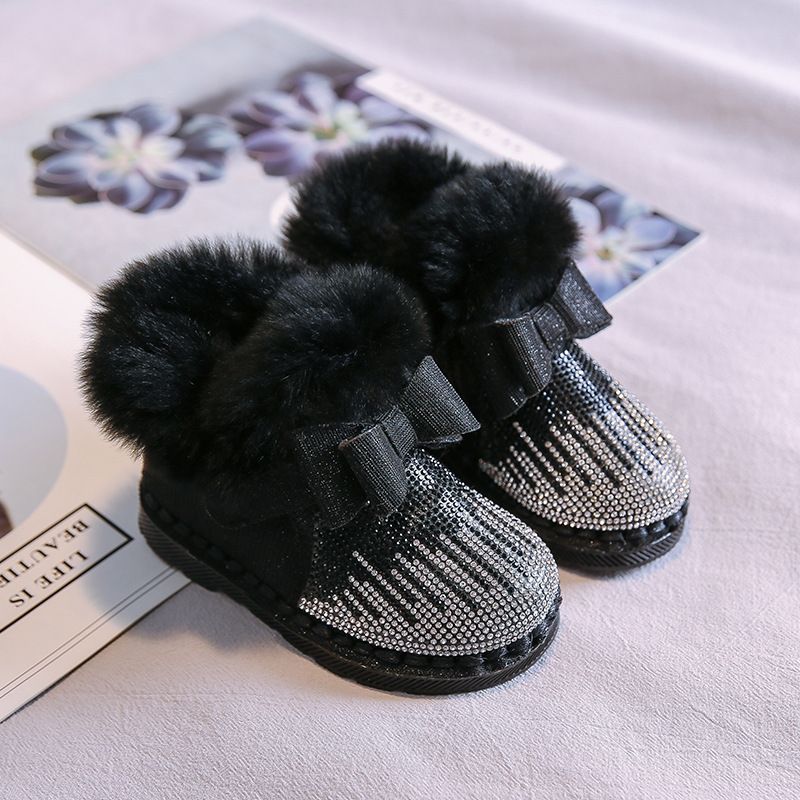Color: Black, Size: 24 - Baby snow cotton women winter shoes kids boots