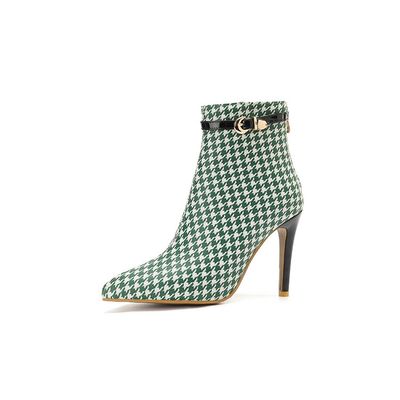 Color: Green, Size: 39 - European And American Stiletto Heel Fashion Women&#39;s Boots Pointed High Heel Plus Size Short Boots