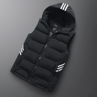 Color: Black, Size: 4XL - Autumn And Winter Vest Men&#39;s Hooded Down Jacket