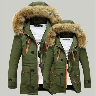Color: Army green, size: M - 2021 new men&#39;s cotton winter fur collar fashion cotton clothing warm jacket cotton jacket long solid color men&#39;s clothing