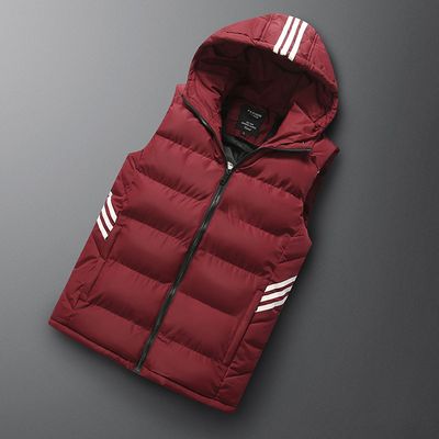 Color: Red, Size: XXL - Autumn And Winter Vest Men&#39;s Hooded Down Jacket