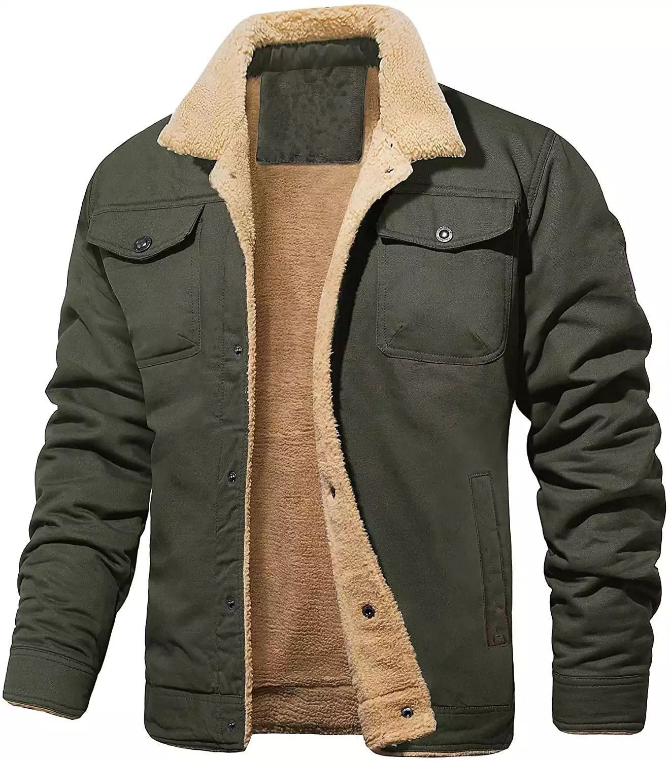 Color: Army Green, size: XXXL - Autumn And Winter New Men&#39;s Jacket Hooded Fleece-lined Mid-length Overalls