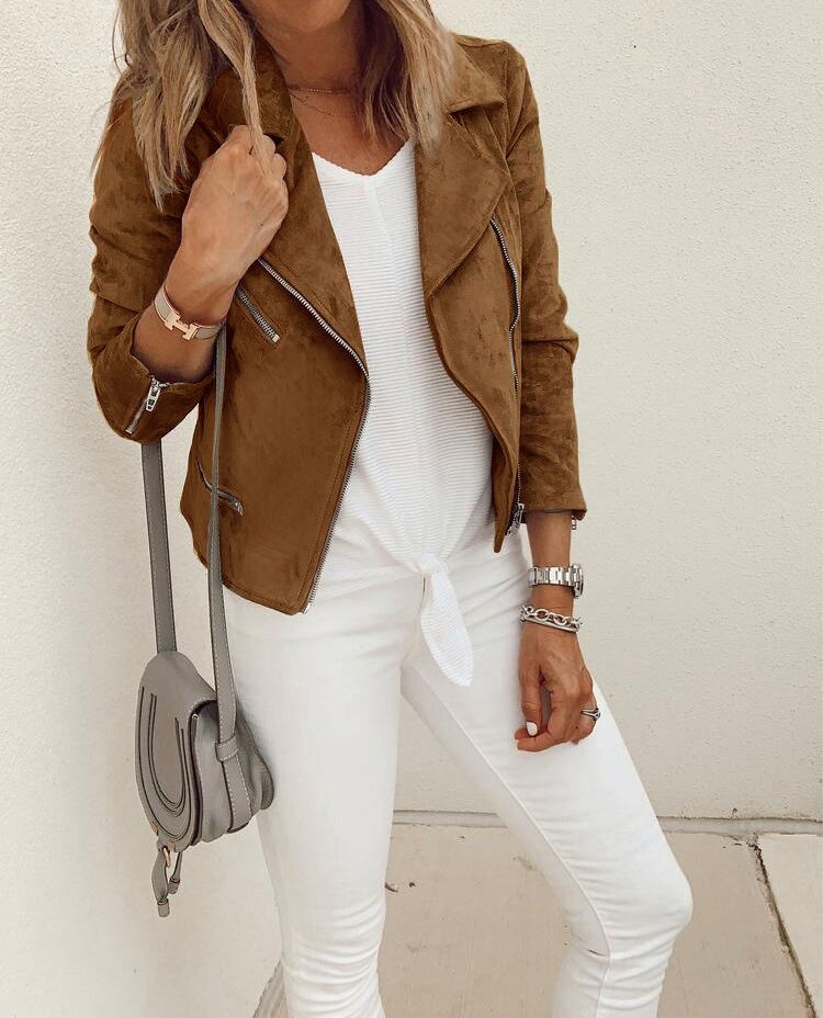 Autumn and Winter Women&#39;s Lapel Zip Short Jacket