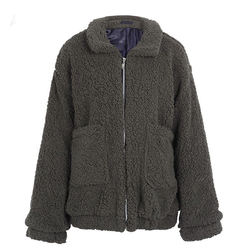 Color: Green, Size: XXL - Faux lambswool oversized jacket coat Winter black warm hairly jacket Women autumn outerwear