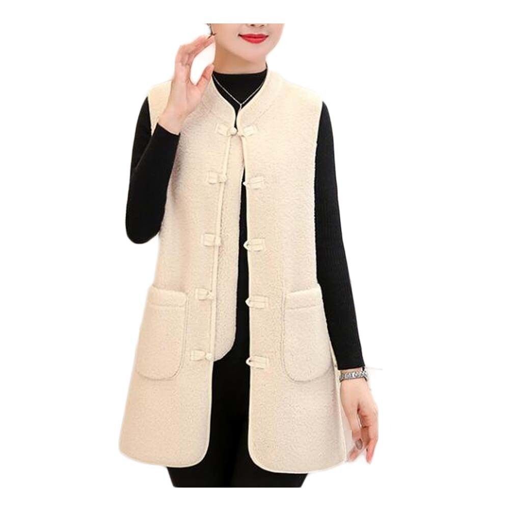 Women&#39;s Autumn Winter Warm Vest Long Waistcoat Faux Sherpa Outerwear Waistcoat Polar Fleece Casual Vest Sleeveless Jacket Tank Top; Beige