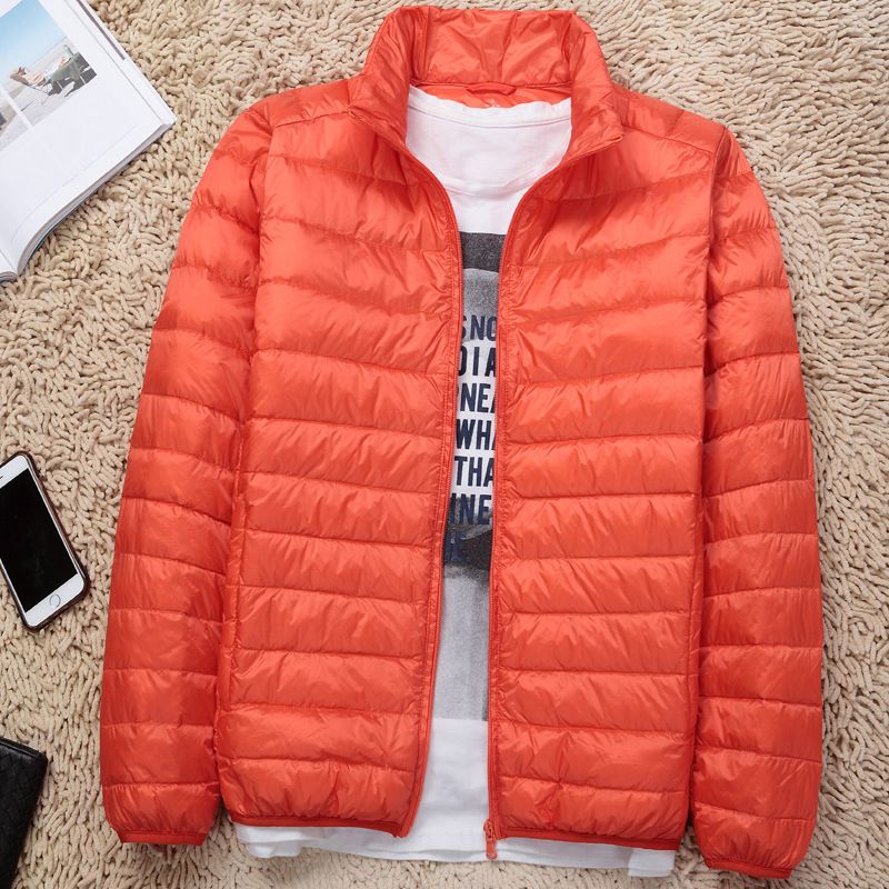 Color: Orange, Size: S - New Lightweight Stand-up Collar Down Jacket Men&#39;s Short White Duck Down Warm Fall Winter Coat