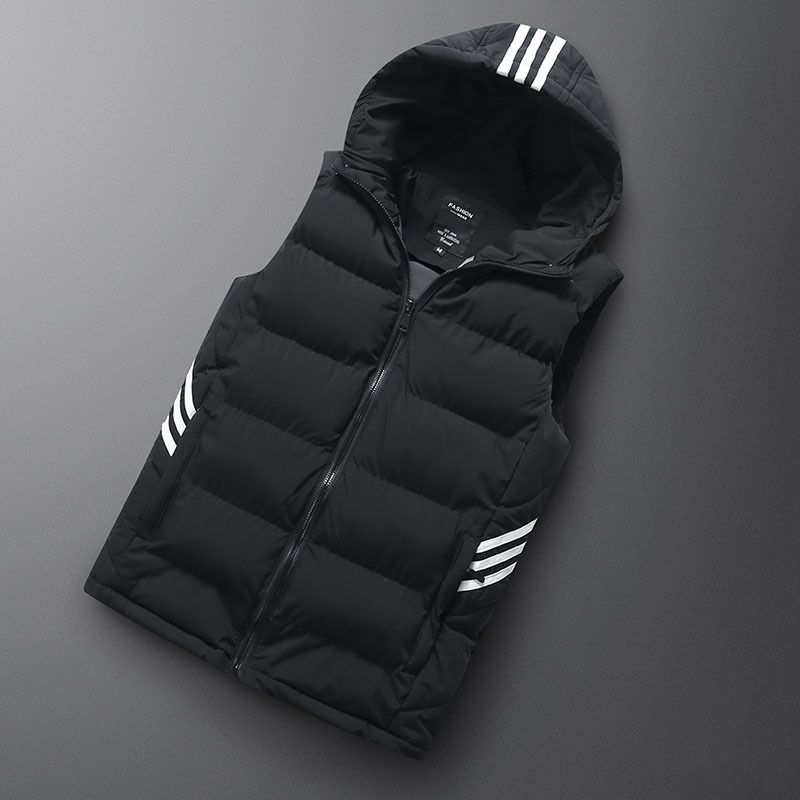 Color: Black, Size: 6XL - Autumn And Winter Vest Men&#39;s Hooded Down Jacket