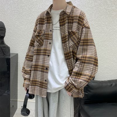 Color: 1Yellow, Size: XL - Winter jacket men&#39;s Korean style trendy woolen cloth Hong Kong style long plaid trench coat autumn and winter men&#39;s woolen coat