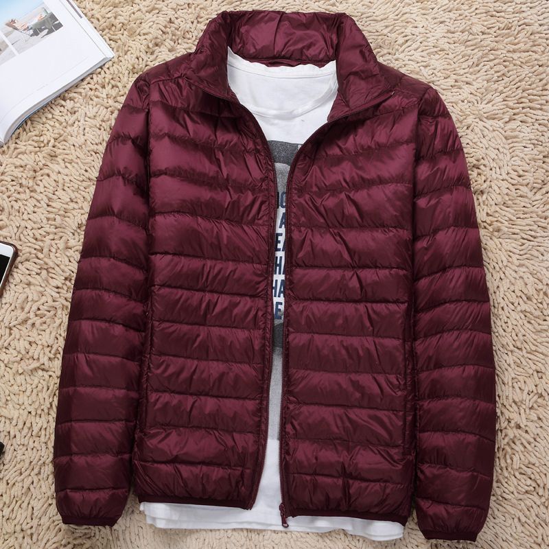 Color: Dark Red, Size: XL - New Lightweight Stand-up Collar Down Jacket Men&#39;s Short White Duck Down Warm Fall Winter Coat