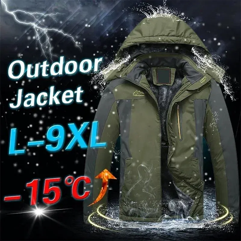 Color: Sky blue, Size: XS - Winter Jacket Men Thick Fleece Waterproof Outwear unload Jackets Men&#39;s Windbreaker Army Parka Raincoat Coats Plus Size 8XL 9XL