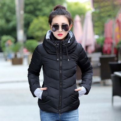 Color: black, size: 5XL - European and American cotton women&#39;s short section collar winter ladies cotton jacket slim jacket