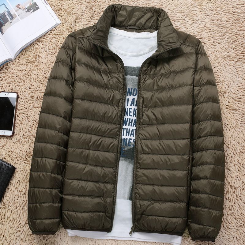Color: Army Green, Size: 2XL - New Lightweight Stand-up Collar Down Jacket Men&#39;s Short White Duck Down Warm Fall Winter Coat