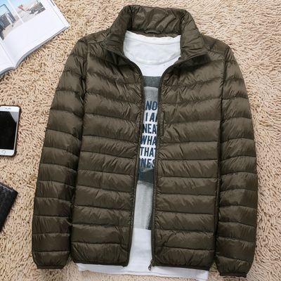 Color: Army Green, Size: 2XL - New Lightweight Stand-up Collar Down Jacket Men&#39;s Short White Duck Down Warm Fall Winter Coat