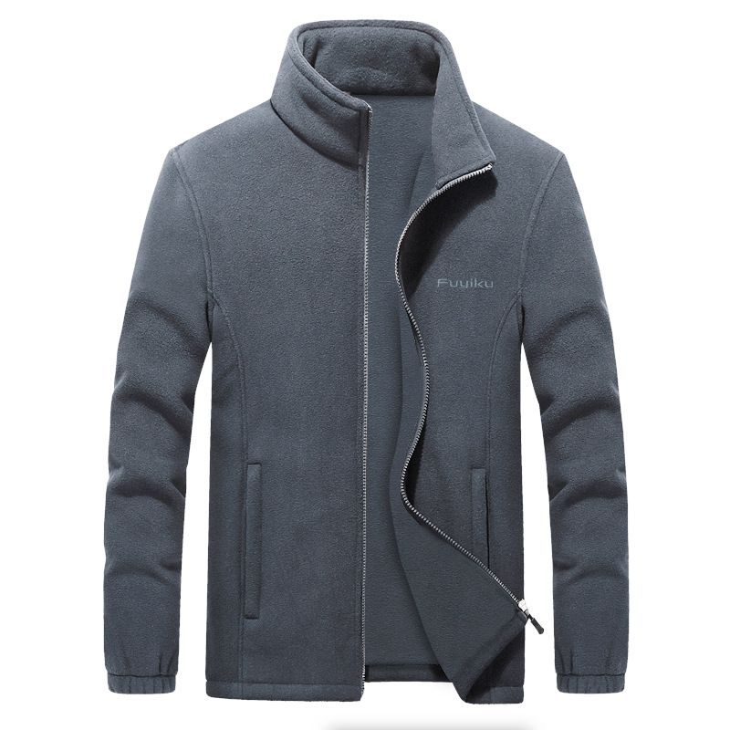Color: Grey, Size: 3XL - Men&#39;s Jacket Men&#39;s Fall Winter Casual Fleece Jacket Men