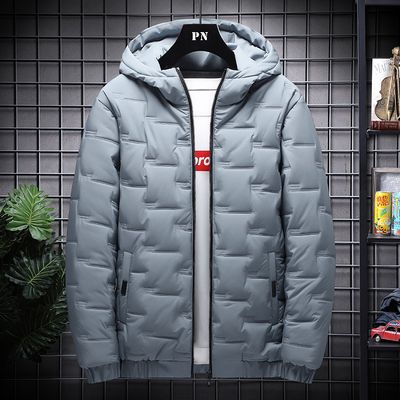 Color: Grey, Size: L - Men&#39;s down cotton winter hooded padded jacket