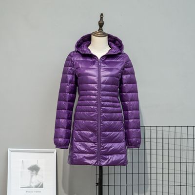 Color: Purple, Size: 4XL - Autumn And Winter Lightweight Down Jacket Women&#39;s Mid-length Plus Size Hooded Slim Fit Oversized Coat